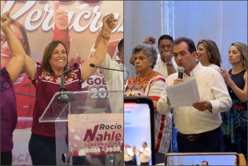 Rocio Nahle y Pepe Yunes orecieron conferencias de triunfo tras el cierre de casillas. Foto: Yerania Rolón / Cuartoscuro y FB Pepe Yunes